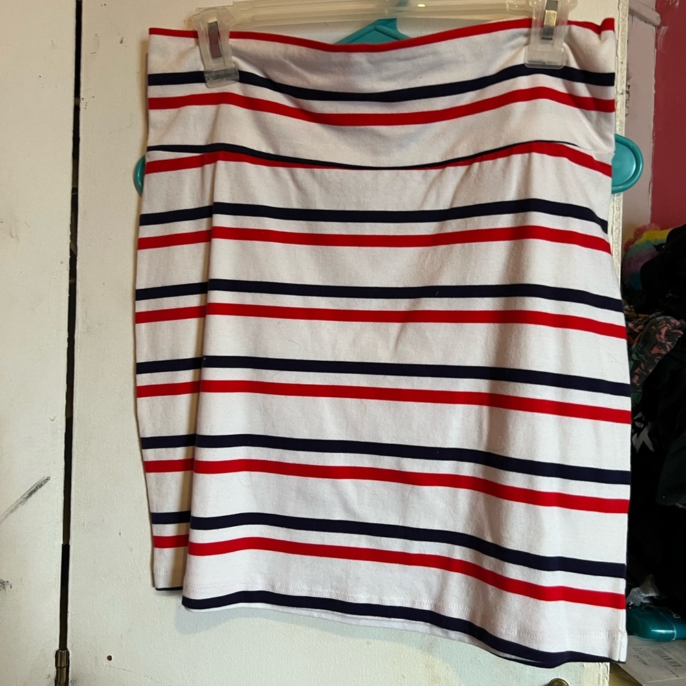Red white and navy blue striped pencil skirt